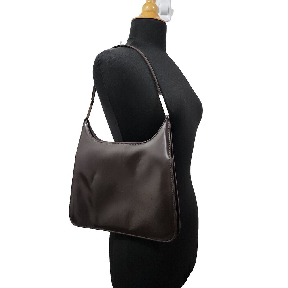 Vintage Y2K Vegan Leather Square Hobo Shoulder Bag Dark Brown Structured PVC
